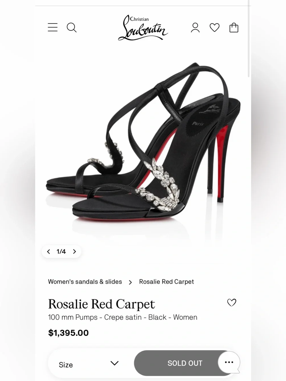 Christian Louboutin Rosalie Red carpet Strass Crystal satin heels RETAIL 1,395